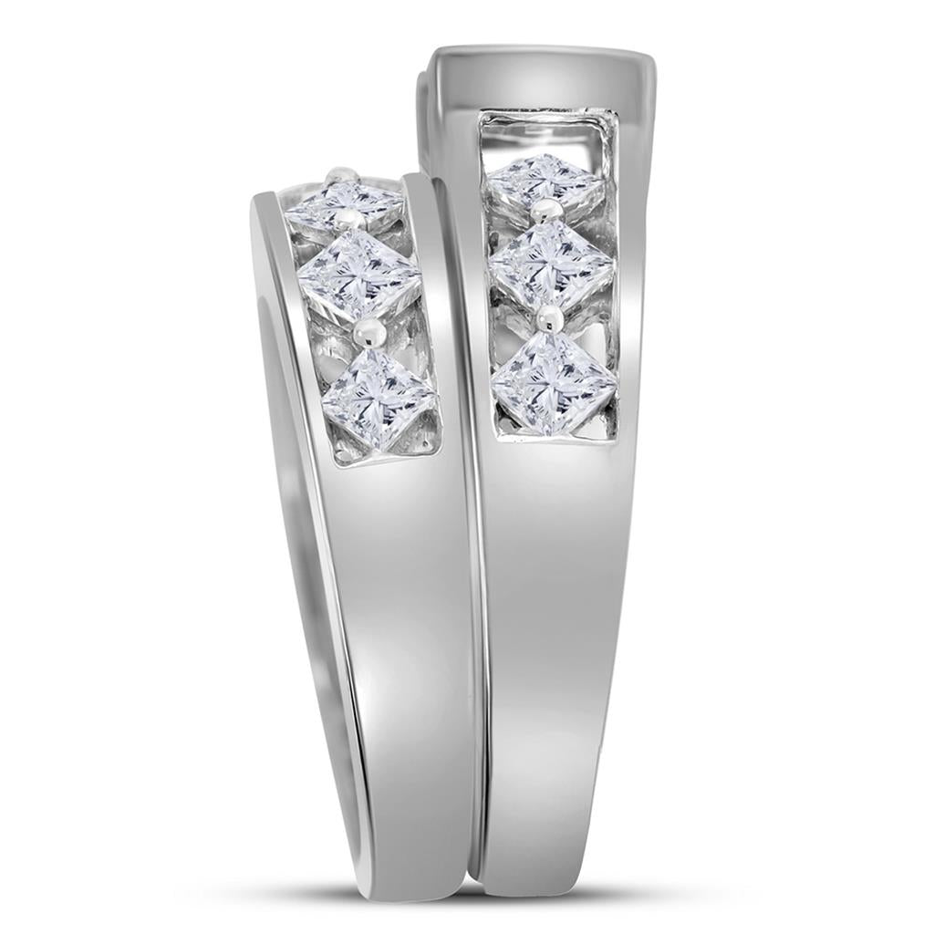 14k White Gold Princess Diamond Bridal Wedding Ring Set 3 Cttw