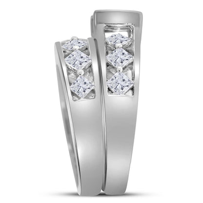 14k White Gold Princess Diamond Bridal Wedding Ring Set 3 Cttw