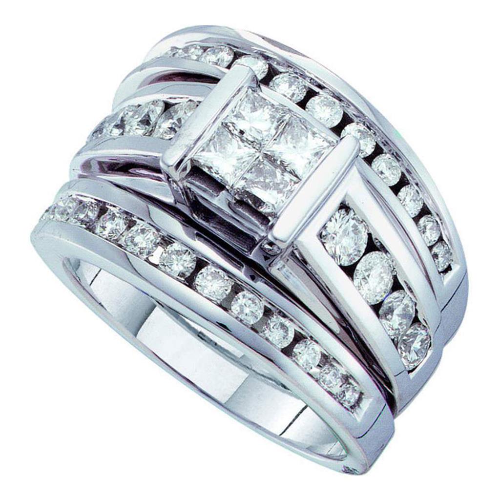 14k White Gold Princess Diamond Bridal Wedding Ring Set 1-7/8 Cttw