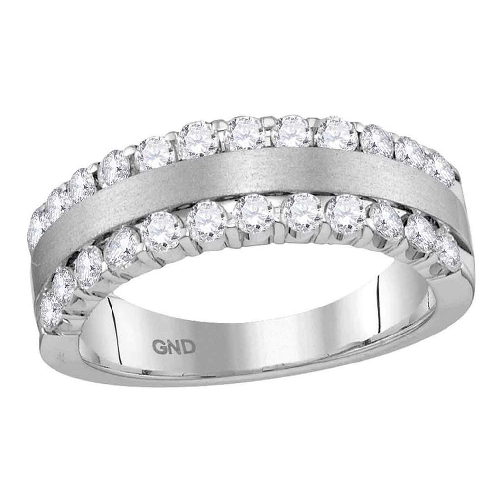 14k Brushed White Gold Machine-Set Round Diamond Band Ring 1 Cttw