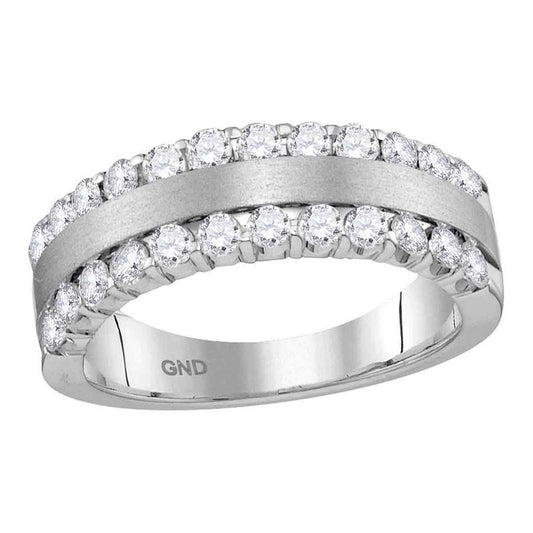 14k Brushed White Gold Machine-Set Round Diamond Band Ring 1 Cttw
