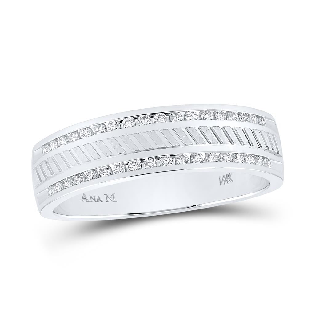 14k White Gold Machine-Set Round Diamond Wedding Band Ring 1/4 Cttw