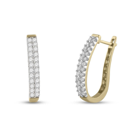 14k Yellow Gold Round Diamond Oblong Hoop Earrings 1 Cttw