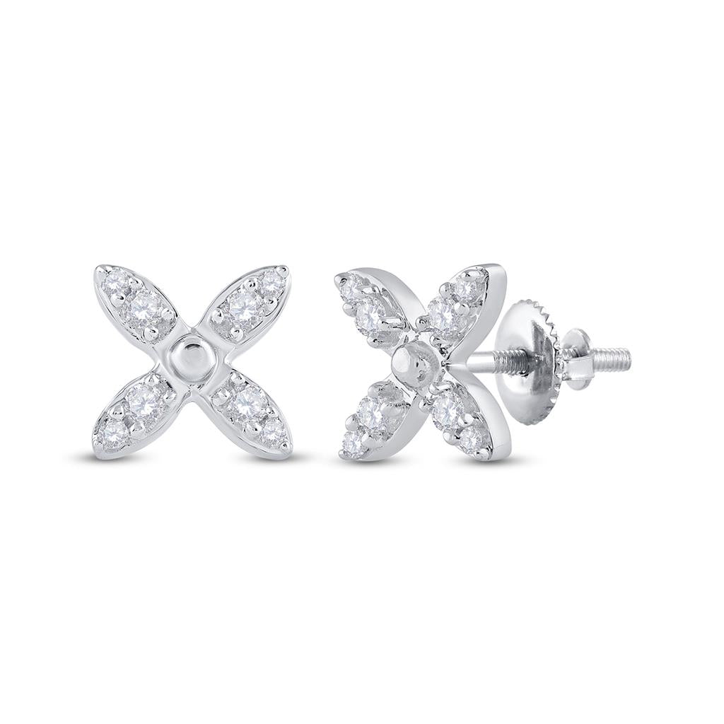 14k White Gold Round Diamond X Fashion Earrings 1/4 Cttw