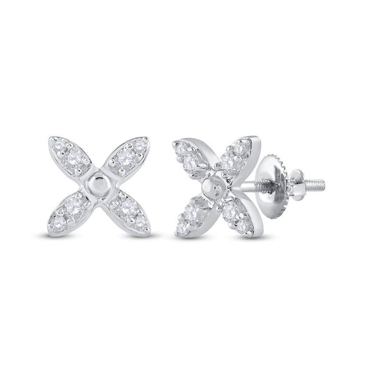14k White Gold Round Diamond X Fashion Earrings 1/4 Cttw