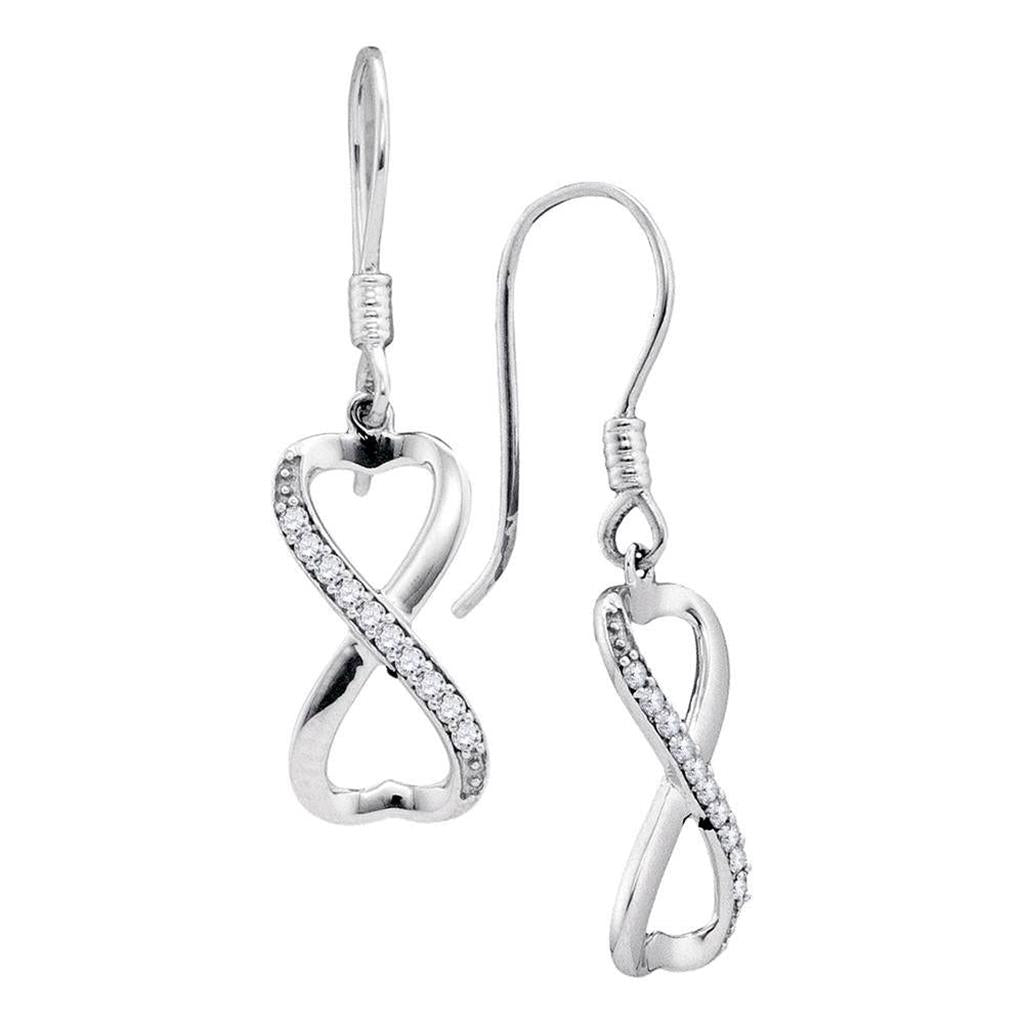 14k White Gold Round Diamond Infinity Dangle Earrings 1/5 Cttw