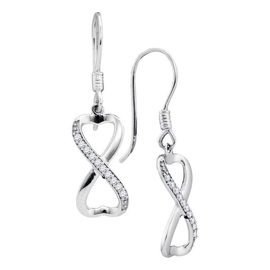 14k White Gold Round Diamond Infinity Dangle Earrings 1/5 Cttw