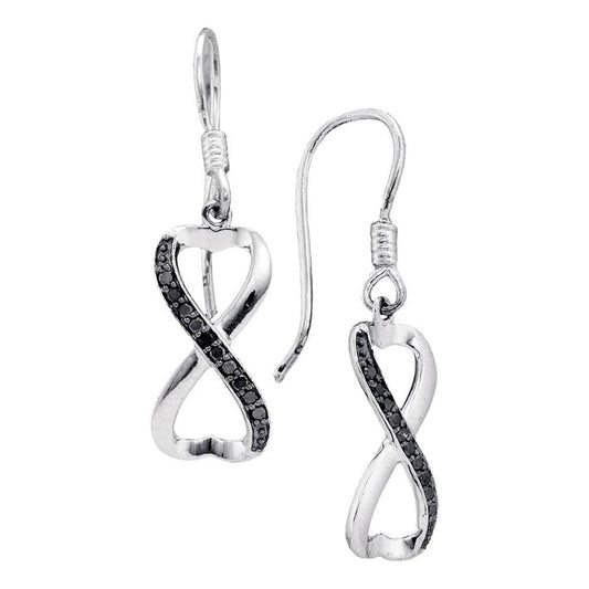 14k White Gold Round Black Diamond Infinity Dangle Earrings 1/5 Cttw