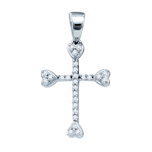 14k White Gold Round Diamond Cross Pendant 1/10 Cttw