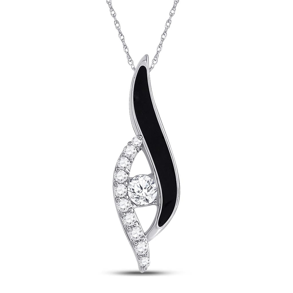 14k White Gold Round Diamond Enamel Fashion Pendant 1/3 Cttw