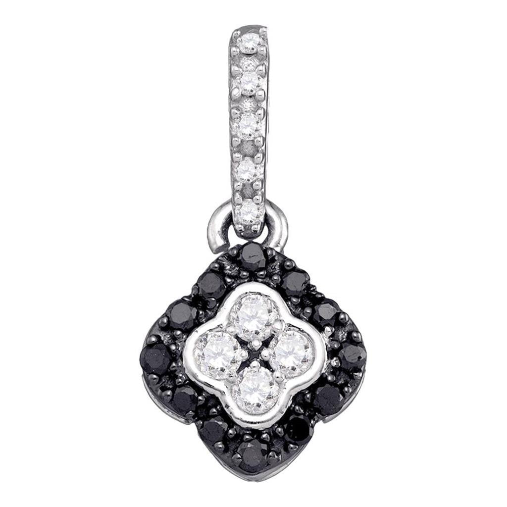 14k White Gold Black Diamond Quatrefoil Cluster Pendant 1/3 Cttw