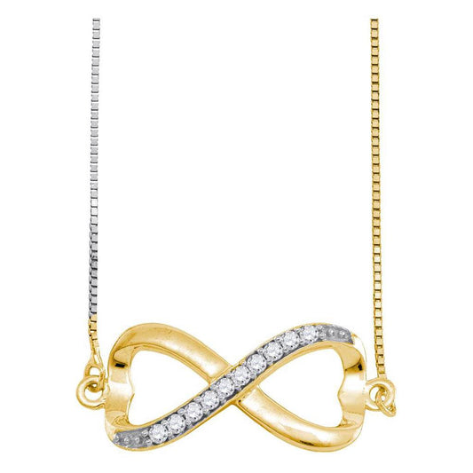10k Yellow Gold Round Diamond Infinity Pendant Necklace 1/10 Cttw