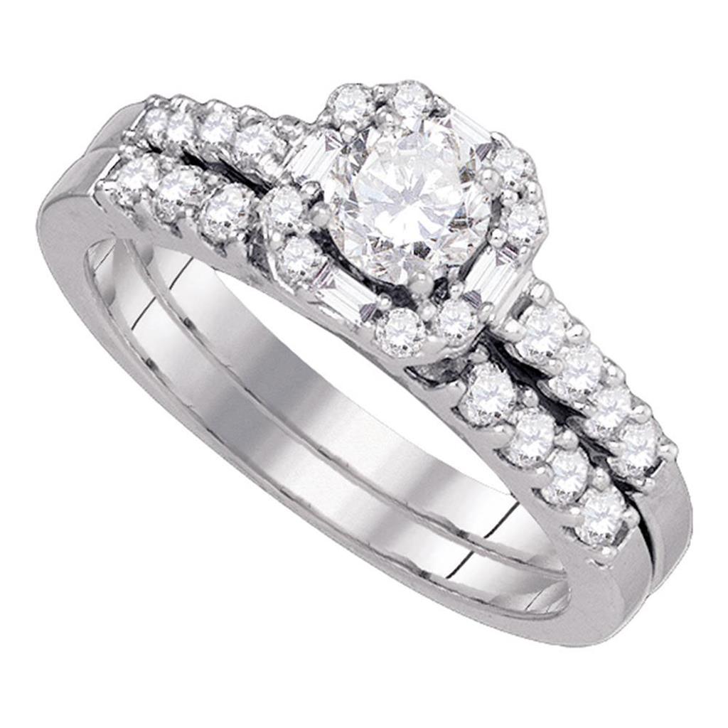 14k White Gold Round Diamond Bridal Wedding Ring Set 1 Cttw