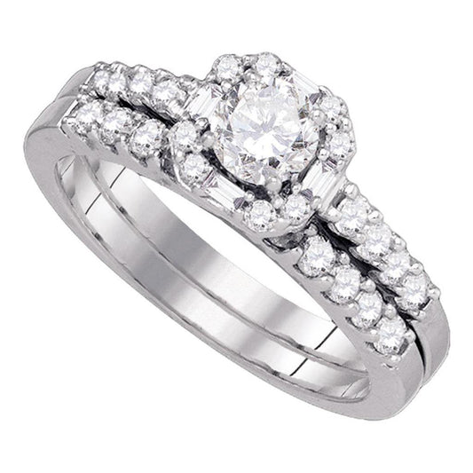 14k White Gold Round Diamond Bridal Wedding Ring Set 1 Cttw