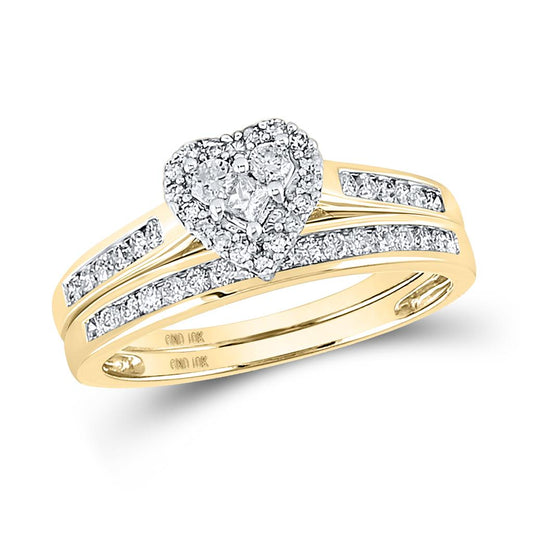 14k Yellow Gold Diamond Heart Bridal Wedding Ring Set 1/2 Cttw