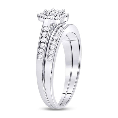 14k White Gold Diamond Heart Bridal Engagement Ring Set 1/2 Cttw Size 6