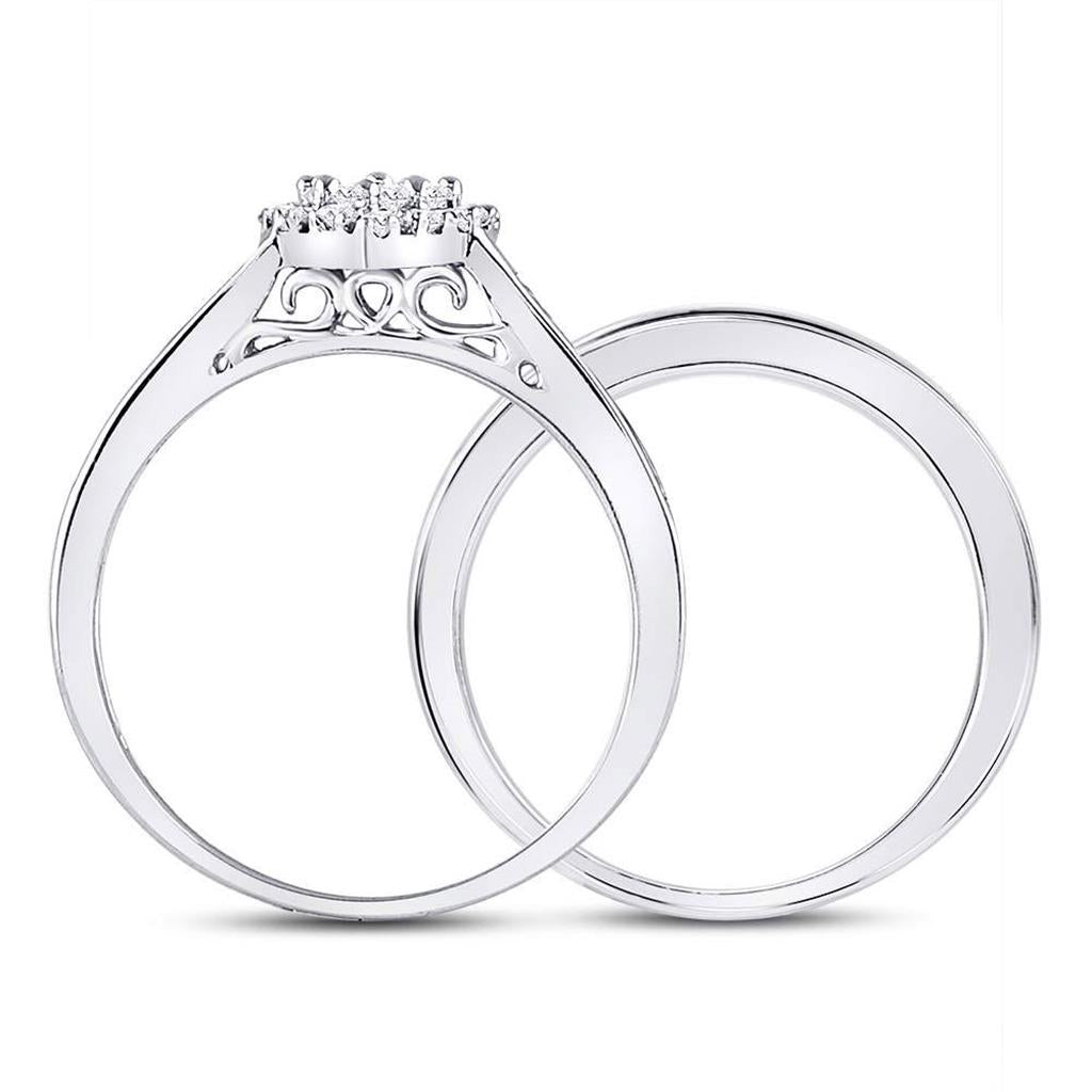 14k White Gold Diamond Heart Bridal Engagement Ring Set 1/2 Cttw Size 6