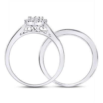 14k White Gold Diamond Heart Bridal Engagement Ring Set 1/2 Cttw Size 6