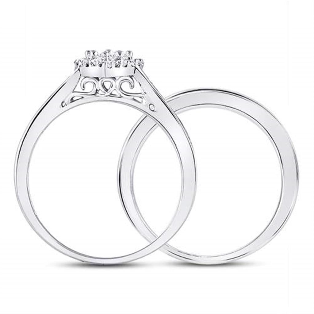 14k White Gold Diamond Heart Bridal Engagement Ring Set 1/2 Cttw Size 6