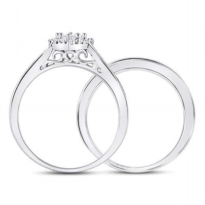 14k White Gold Diamond Heart Bridal Engagement Ring Set 1/2 Cttw Size 6