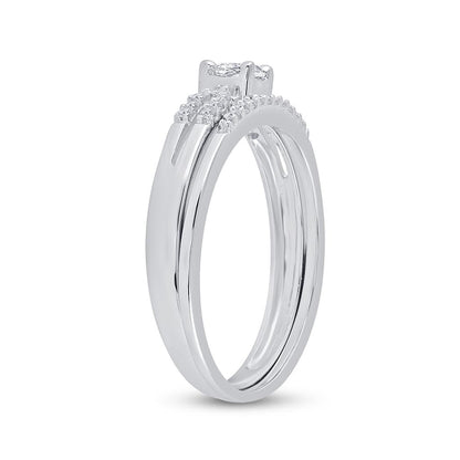 14k White Gold Princess Diamond Bridal Wedding Ring Set 1/5 Cttw