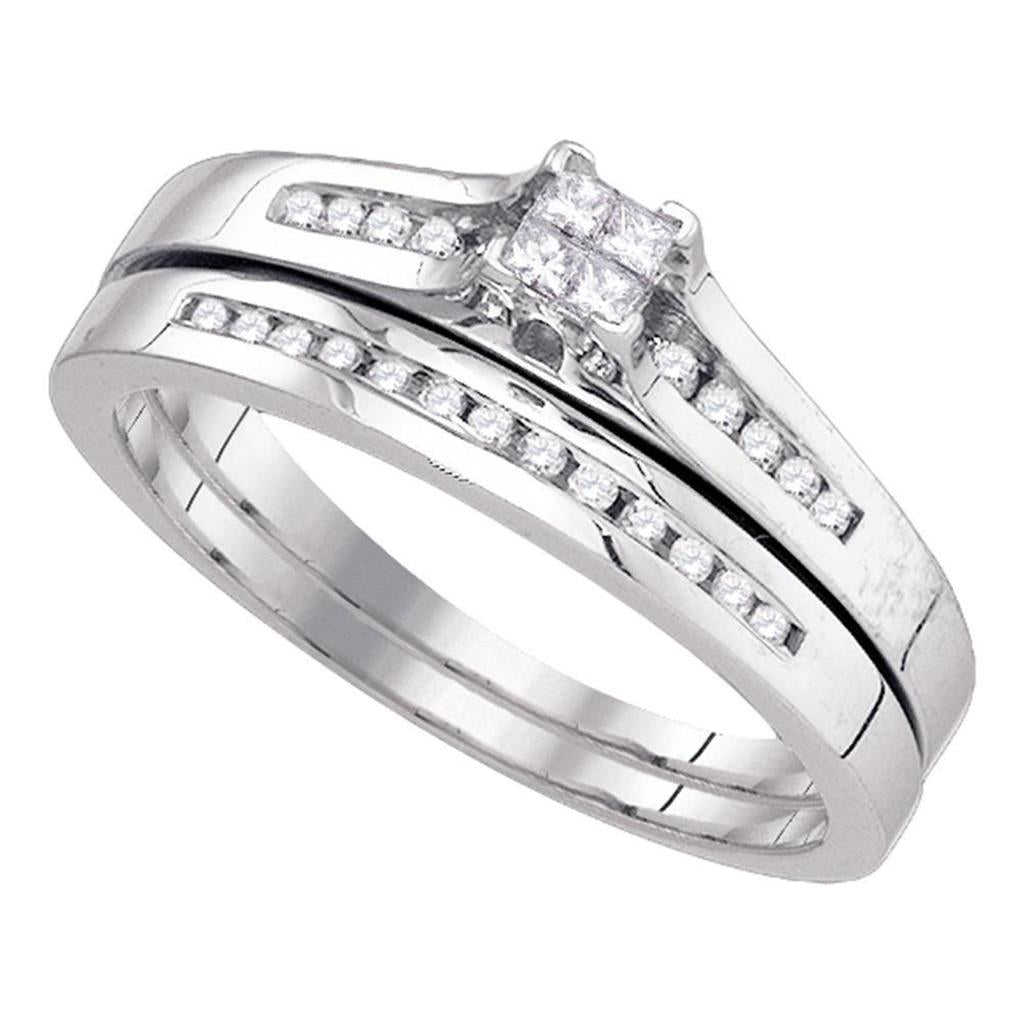 14k White Gold Princess Diamond Wedding Bridal Ring Set .30 Cttw
