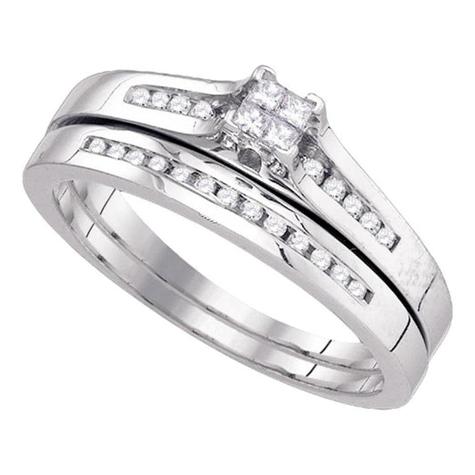 14k White Gold Princess Diamond Wedding Bridal Ring Set .30 Cttw