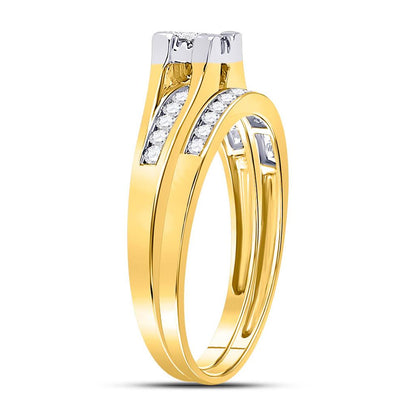 10k Yellow Gold Princess Diamond Bridal Wedding Ring Set 1/2 Cttw