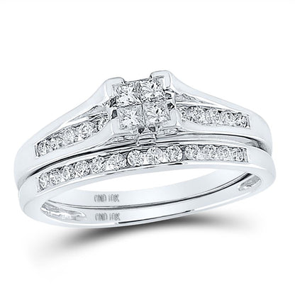 14k White Gold Princess Diamond Bridal Wedding Ring Set 1/2 Cttw