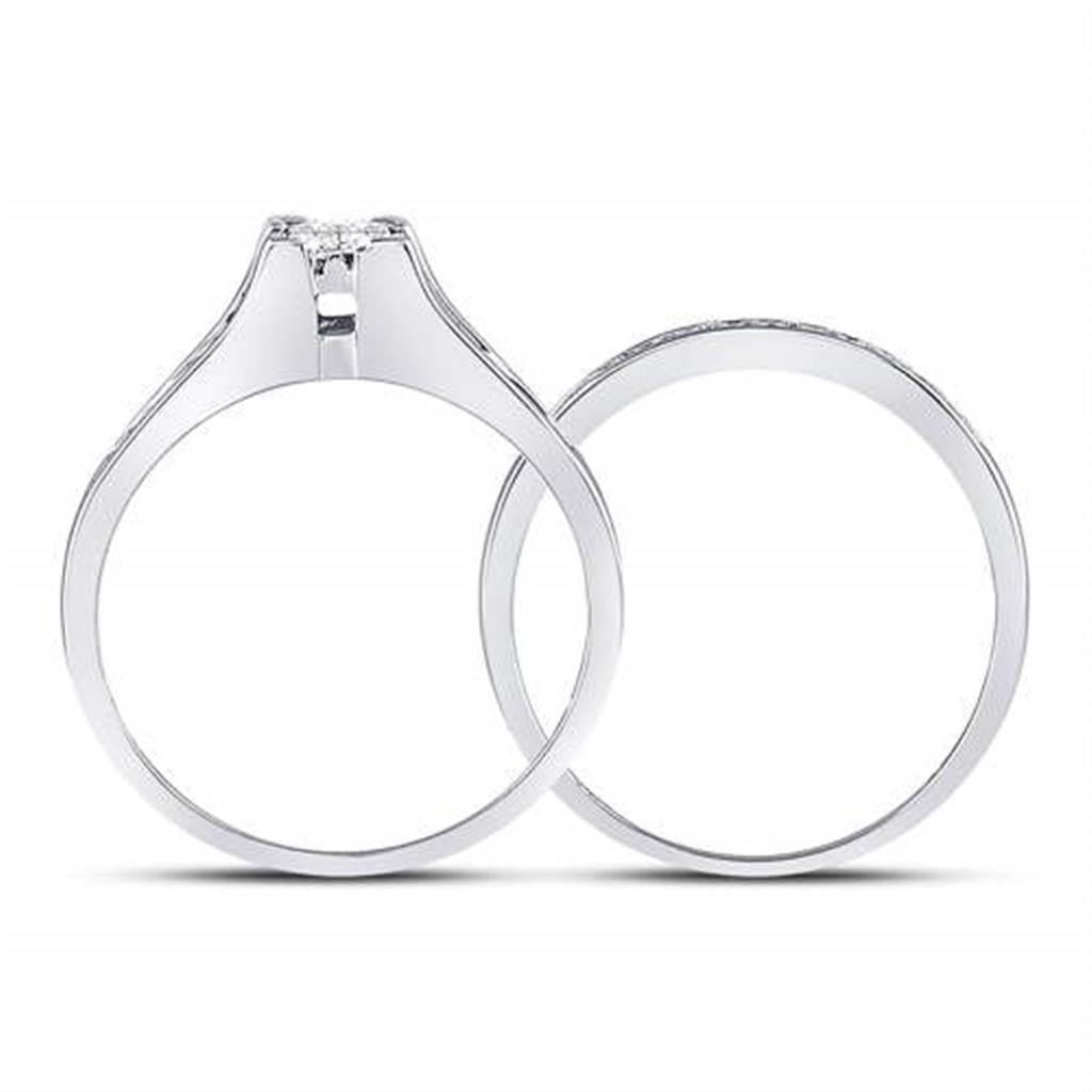 14k White Gold Princess Diamond Bridal Wedding Ring Set 1/2 Cttw