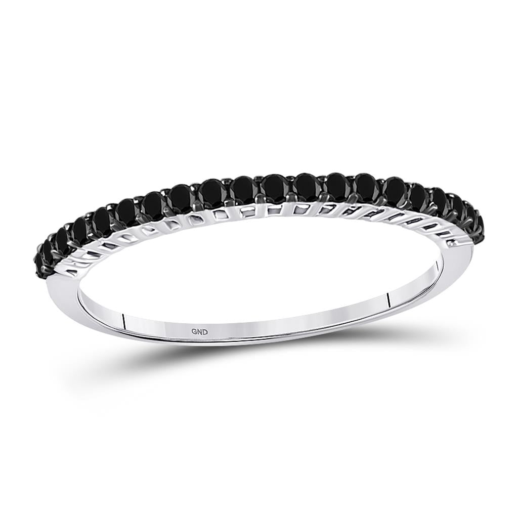 14k White Gold Black Diamond Band 1/4 Cttw