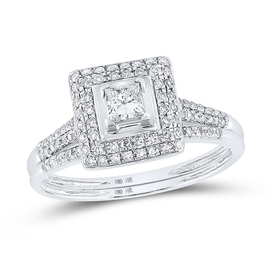 14k White Gold Round Diamond Bridal Wedding Ring Set 1/2 Cttw