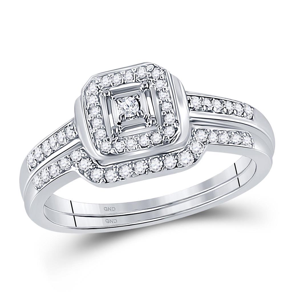 14k White Gold Round Diamond Bridal Wedding Ring Set 1/4 Cttw