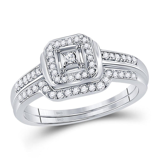 14k White Gold Round Diamond Bridal Wedding Ring Set 1/4 Cttw
