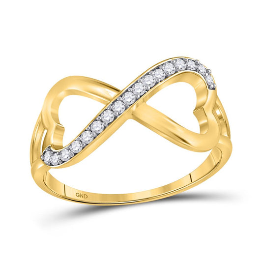 10k Yellow Gold Round Diamond Infinity Double Heart Ring 1/6 Cttw