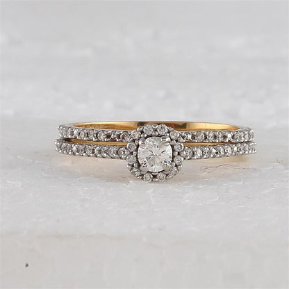 10k Yellow Gold Round Diamond Bridal Wedding Ring Set 1/2 Cttw (Certified)