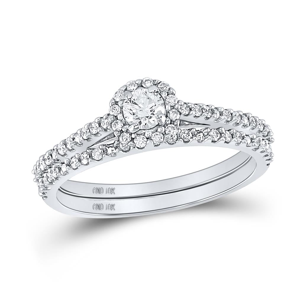 14k White Gold Round Diamond Bridal Wedding Ring Set 1/2 Cttw (Certified)