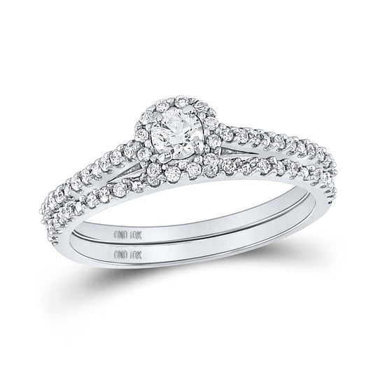 14k White Gold Round Diamond Bridal Wedding Ring Set 1/2 Cttw (Certified)