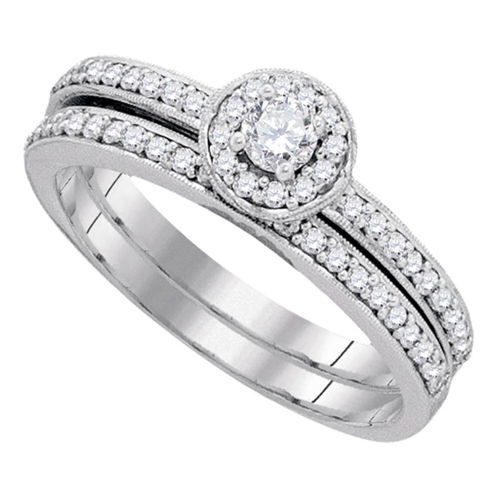 14k White Gold Round Diamond Bridal Wedding Ring Set 1/2 Cttw