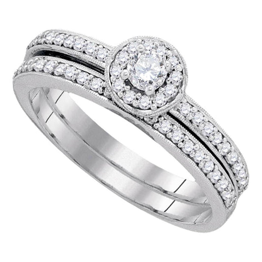 14k White Gold Round Diamond Bridal Wedding Ring Set 1/2 Cttw