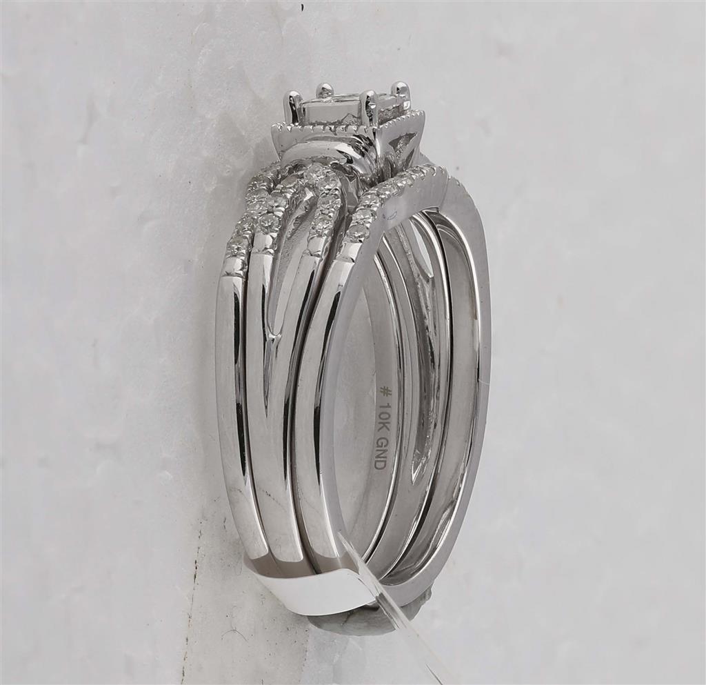 14k White Gold Princess Diamond 3-Piece Bridal Wedding Ring Set 1/4 Cttw