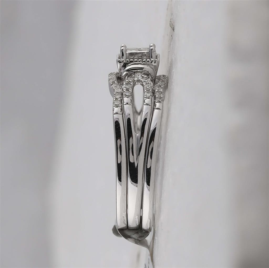 14k White Gold Princess Diamond 3-Piece Bridal Wedding Ring Set 1/4 Cttw