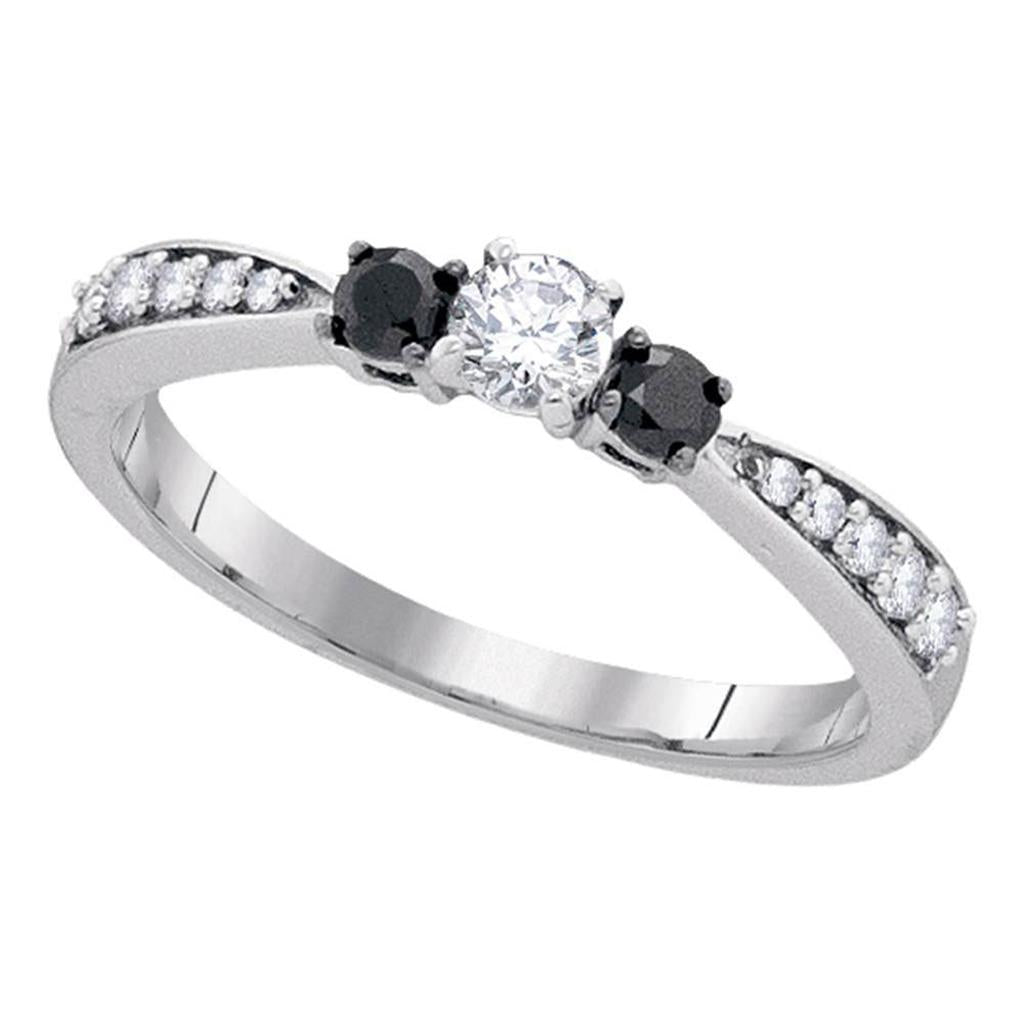 14k White Gold Round Diamond 3-stone Tapered Bridal Engagement Ring 3/8 Cttw