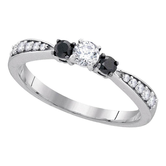 14k White Gold Round Diamond 3-stone Tapered Bridal Engagement Ring 3/8 Cttw