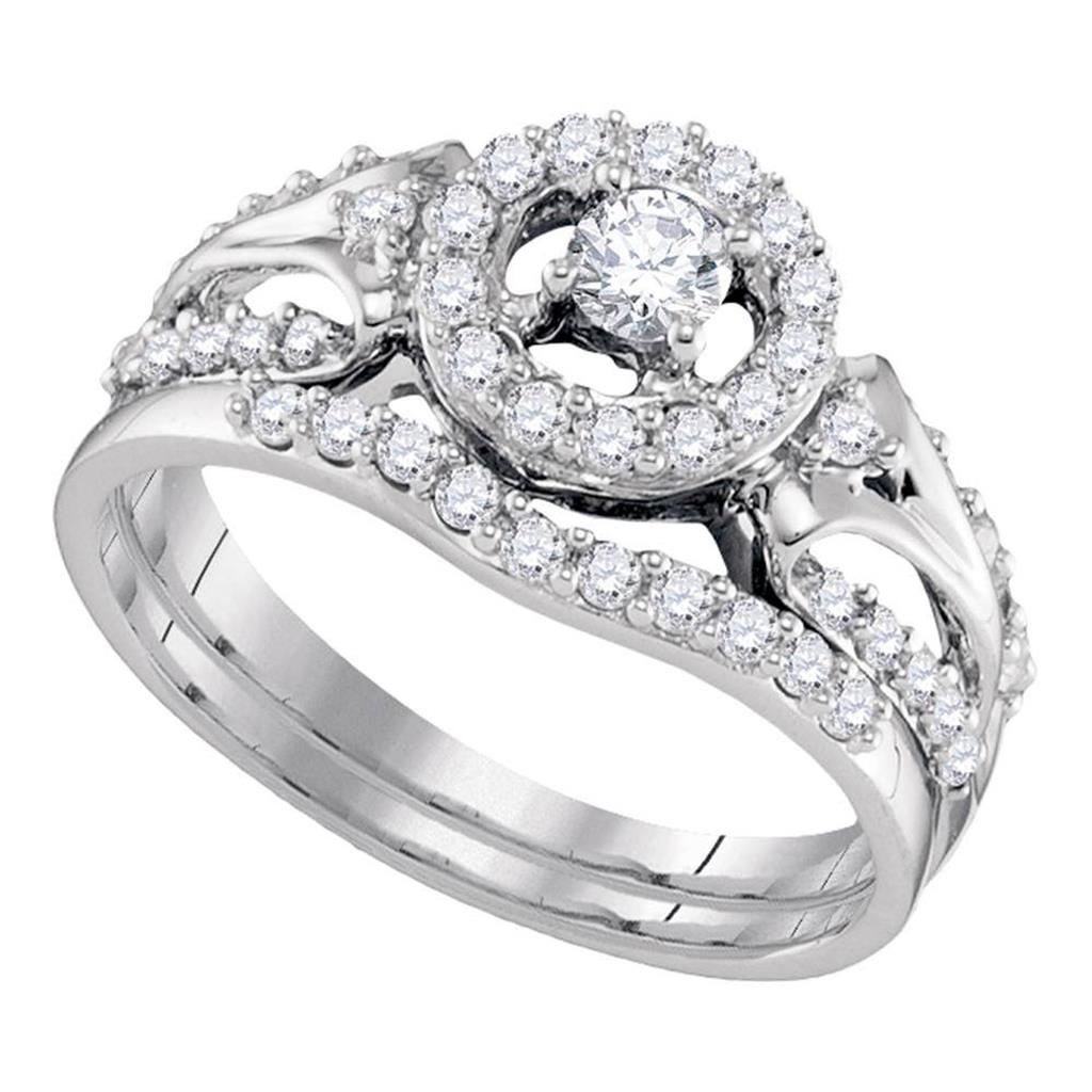 14k White Gold Round Diamond Bridal Wedding Ring Set 3/4 Cttw