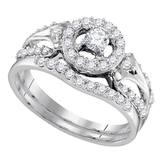14k White Gold Round Diamond Bridal Wedding Ring Set 3/4 Cttw