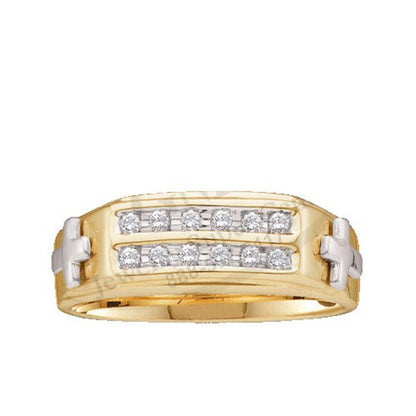 10k Yellow Gold Round Diamond Cross Wedding Band Ring 1/6 Cttw