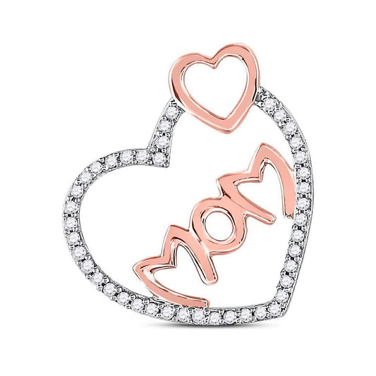 10k Rose Gold Round Diamond Mom Heart Pendant 1/5 Cttw