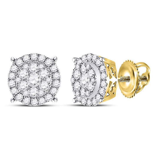 14k Yellow Gold Round Diamond Circle Cluster Earrings 1/2 Cttw