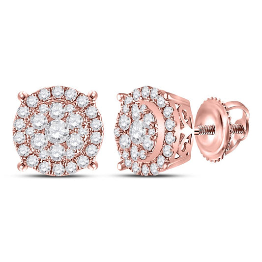 14k Rose Gold Round Diamond Circle Cluster Earrings 1/2 Cttw